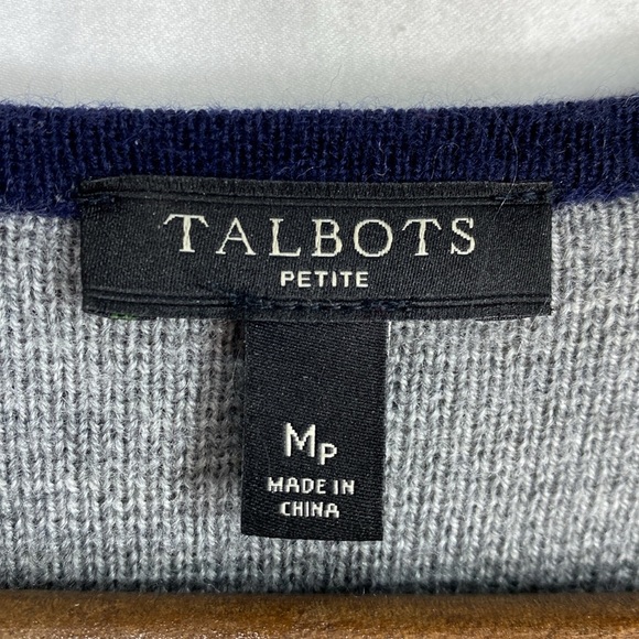 Talbots MP Merino Wool Blend Open Front Long Line Color Block Navy/Gray Cardigan - Picture 4 of 5